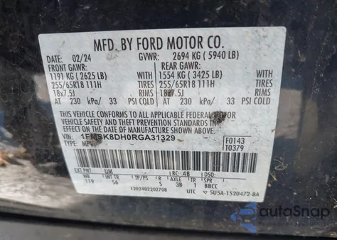 2024 Ford Explorer Xlt из США, поврежденный, VIN 1FMSK8DH0RGA31329